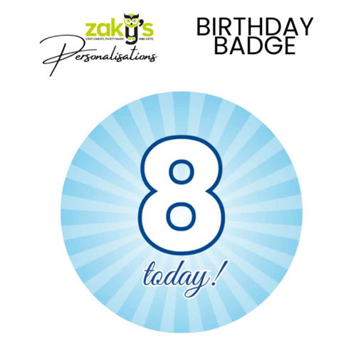 Picture of 8 TODAY BIRTHDAY BADGE BLUE STRIPE